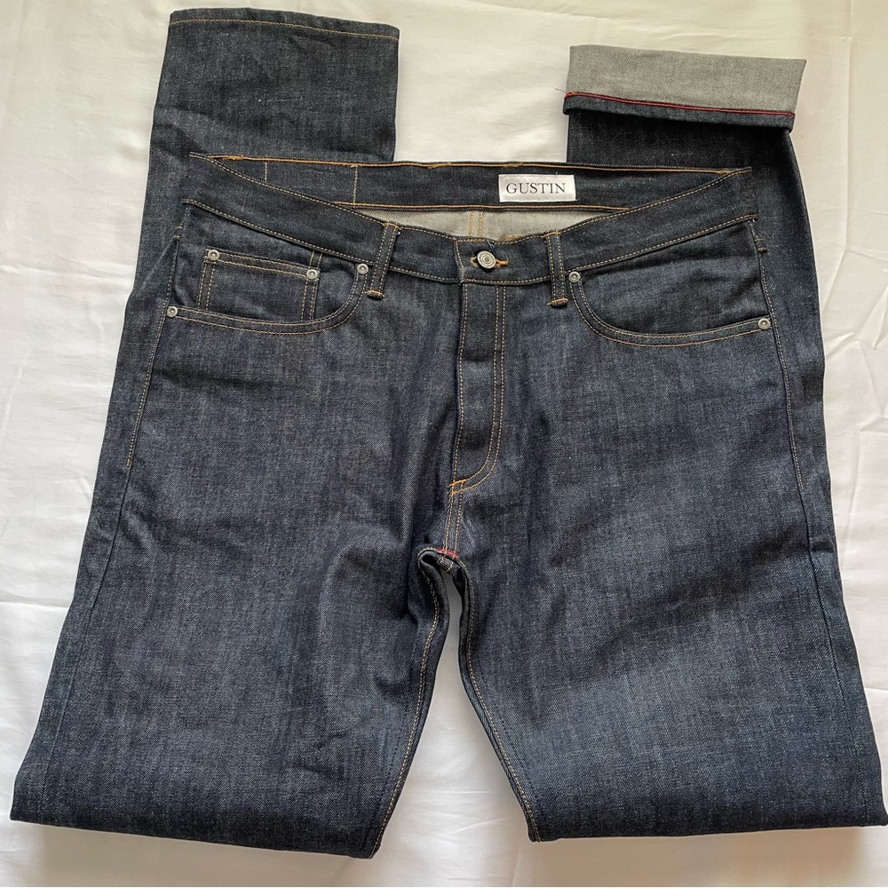 Gustin Slim Jean 34x36 Raw Denim Button Fly Jeans Selvedge